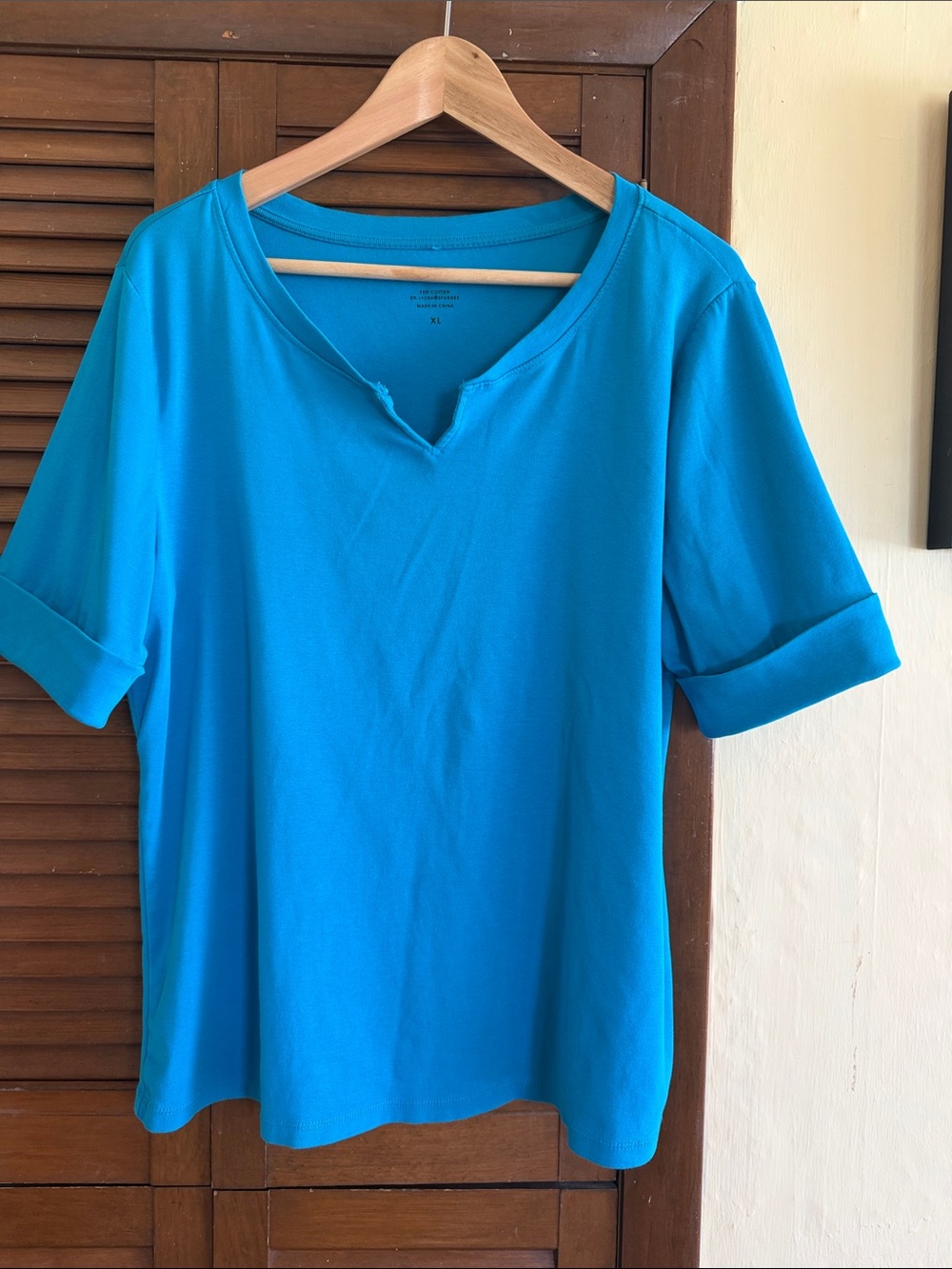 Ellen Tracy Turquoise Short-Sleeve Notch Neck Top